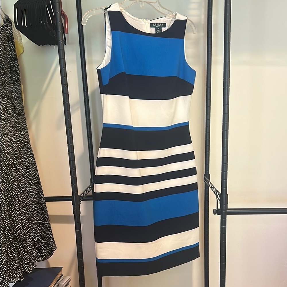 Calvin Klein Blue and Black Sheath Midi Dress